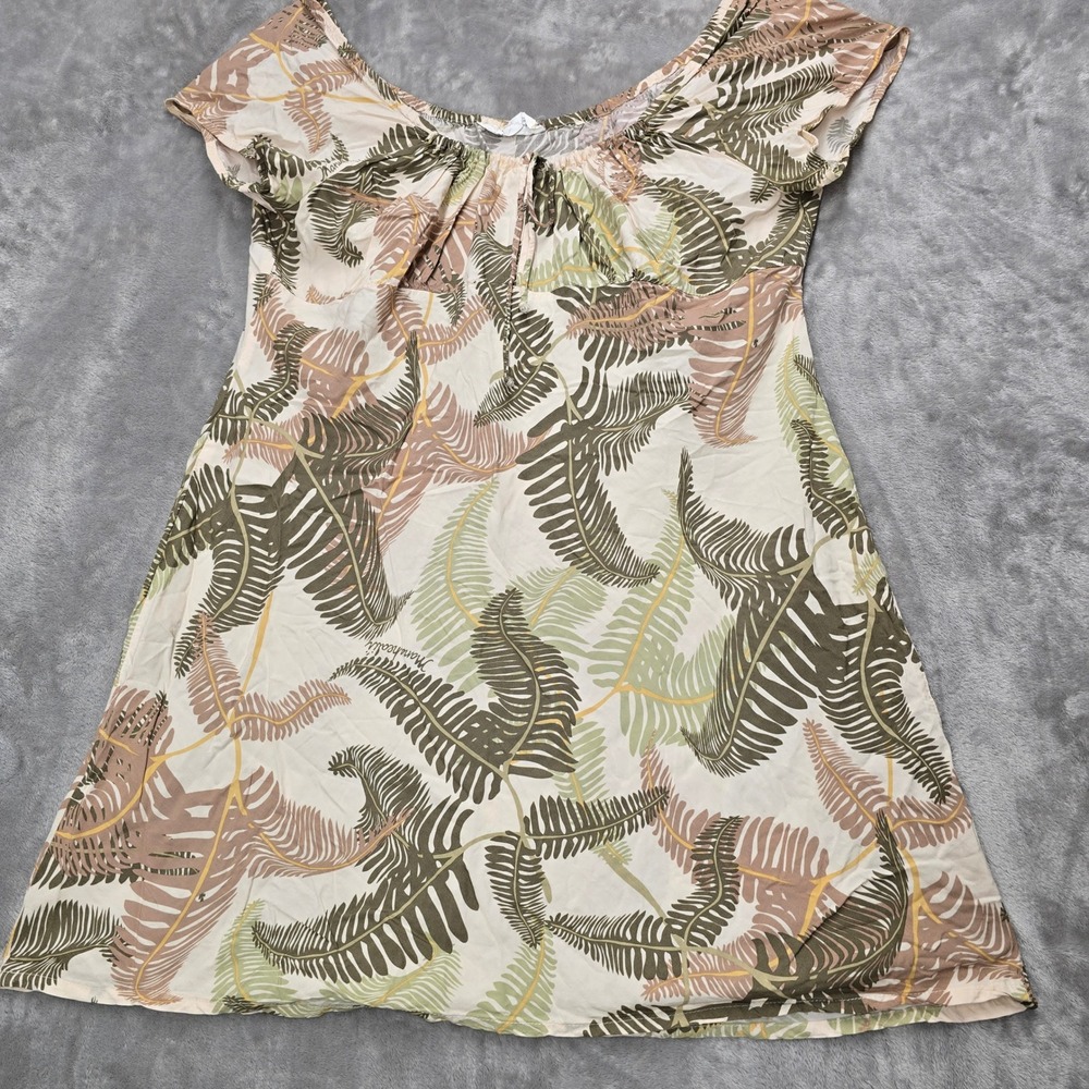 Vintage Manuhealii Dress Womens XL Green Tan Fern Rayon Short Sleeve Hawaiian - Picture 12 of 16